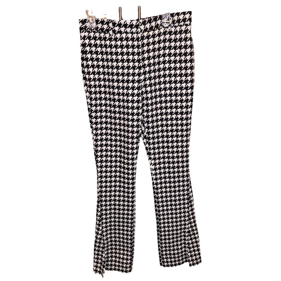 Anine Bing Women Houndstooth Print Jocelyn Trousers M Zip Pockets Slit Hem - Picture 1 of 16